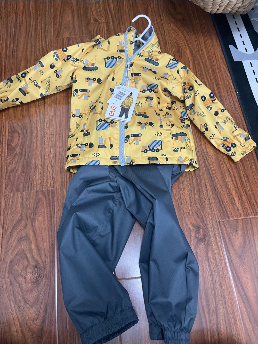 Gustin Yellow Construction-Print Kids Rain Jacket